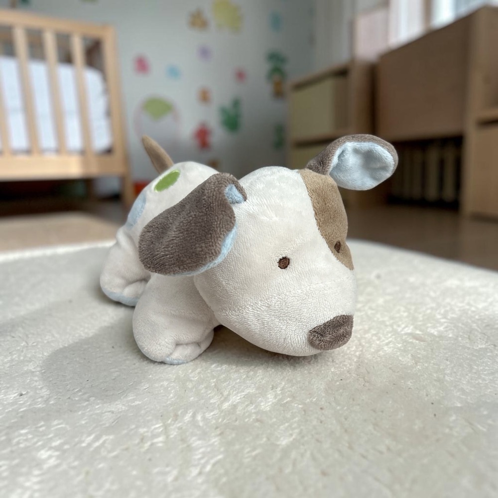 Carters Puppy Dog Plush Stuffed Animal Cream Brown Blue Green Polka Dot